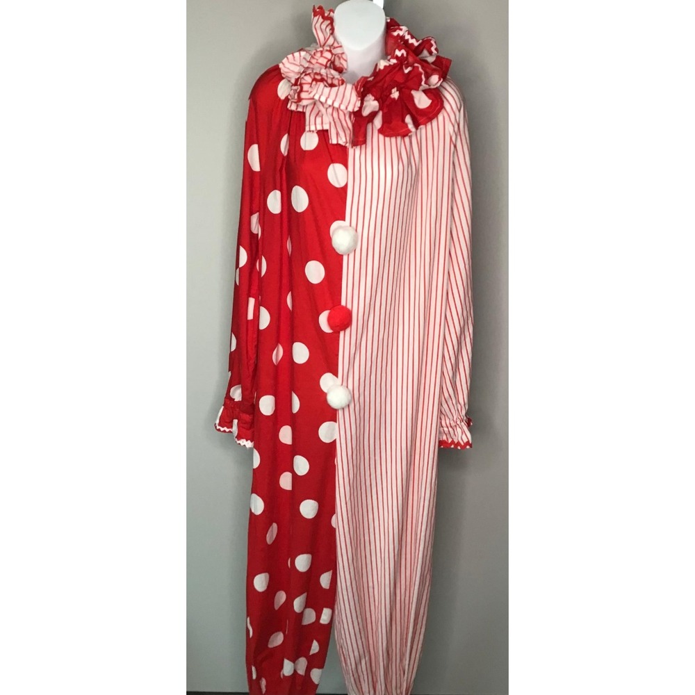 Vintage Handmade Adult Clown Costume Red White Polka Dot Stripe Clown Costume